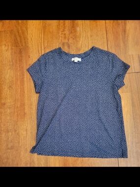 Women's Loft Navy Polka Dot Short Sleeve Top
